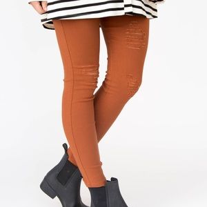 Burnt umber distressed leggings/jeggins stretchy